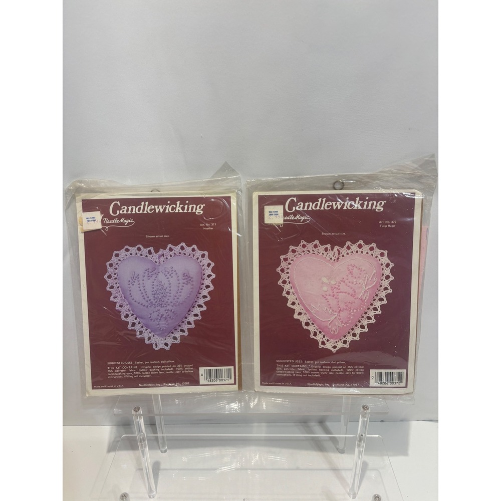 VTG NeedleMagic Candlewicking Kit 2pk Heather Tulip Heart Purple Pink